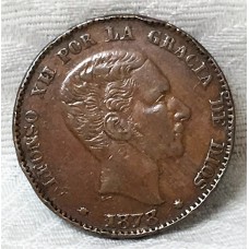 SPAIN 1878 /7 . TEN 10 CENTIMOS COIN . OVERDATE . UNRECORDED